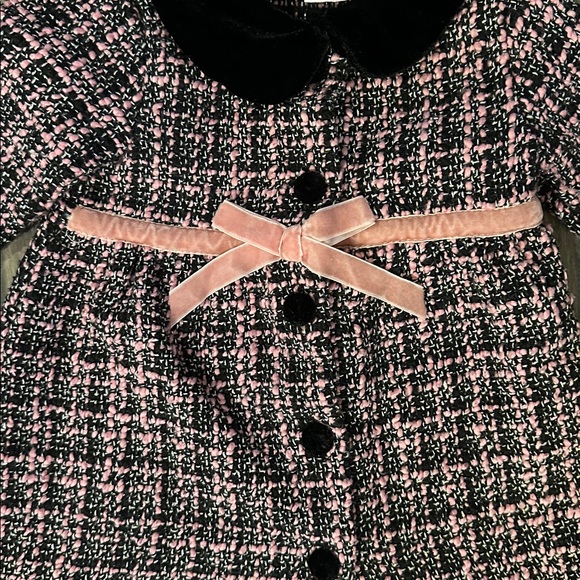 Blueberi Boulevard 2T Black, Pink Tweed Dress overcoat w/ black velvet buttons - Picture 3 of 8